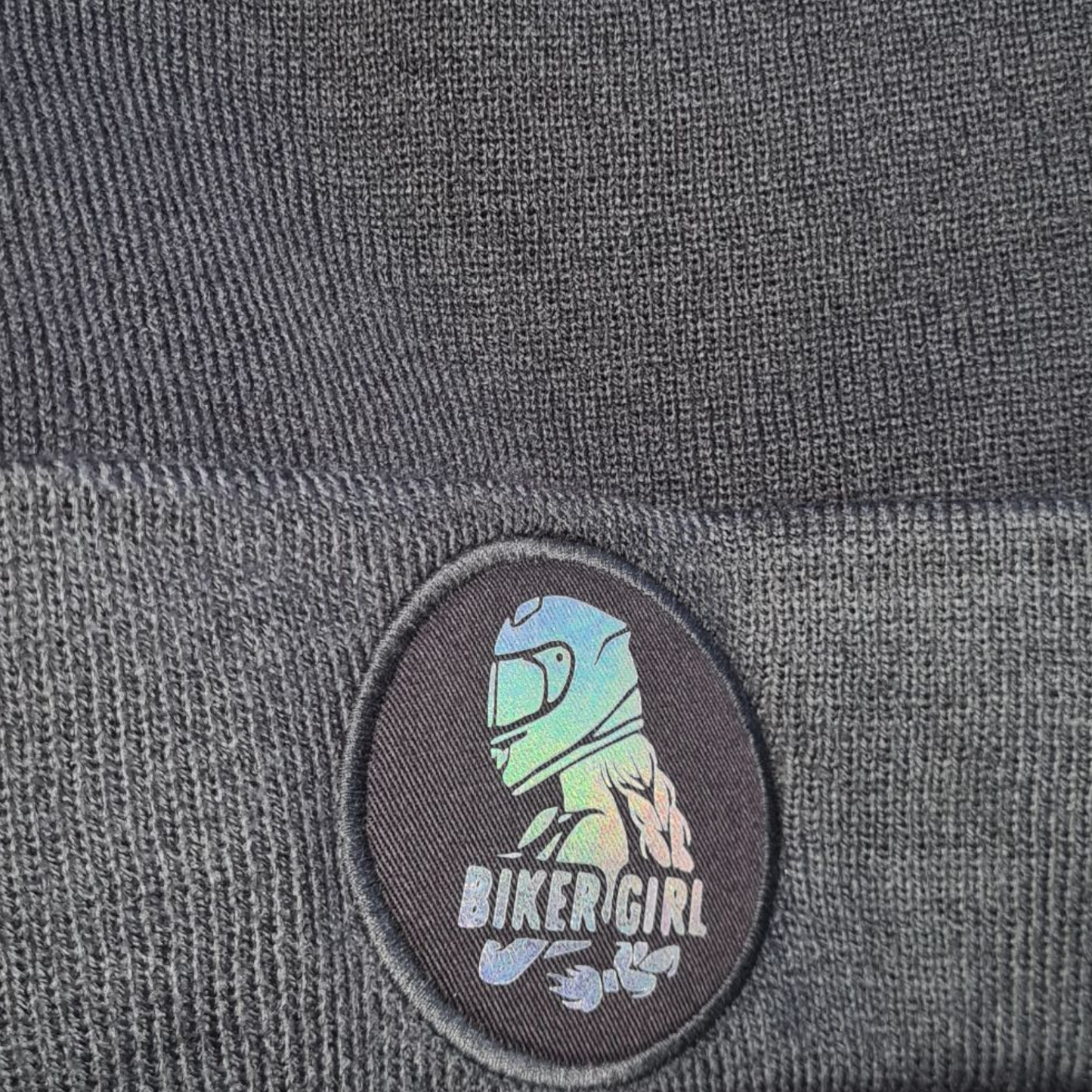 Bonnet gris " Biker girl " holographique