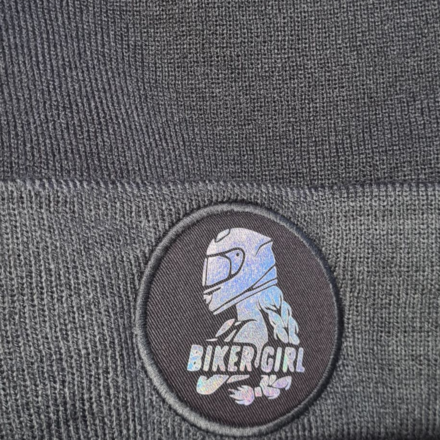 Bonnet gris " Biker girl " holographique