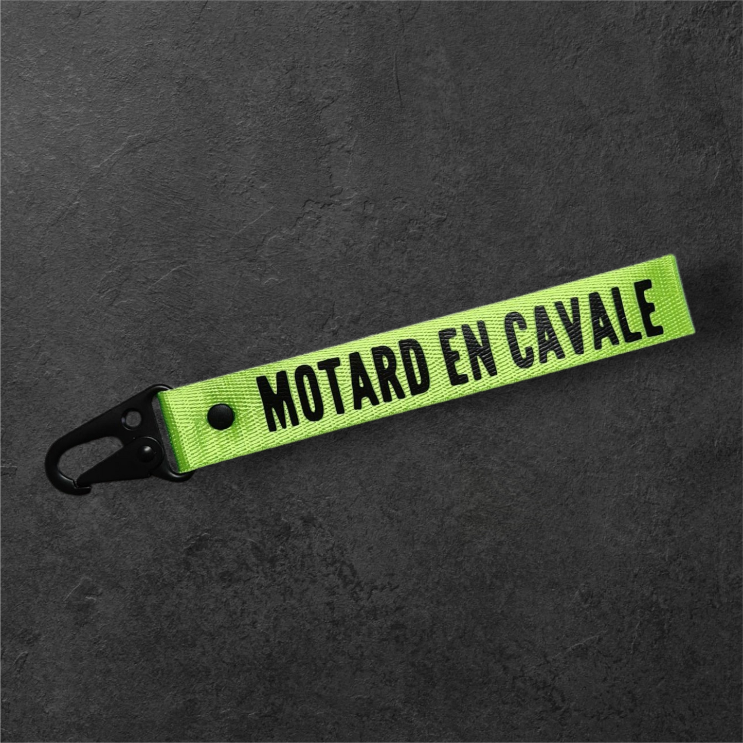 Porte-clés " Motard en cavale " jaune fluo