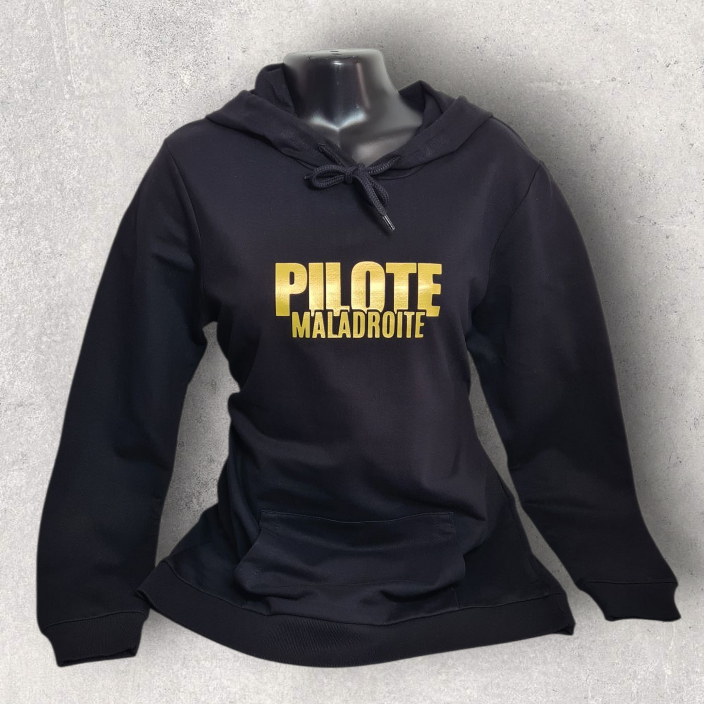 Sweat à capuche noir femme " Pilote maladroite "