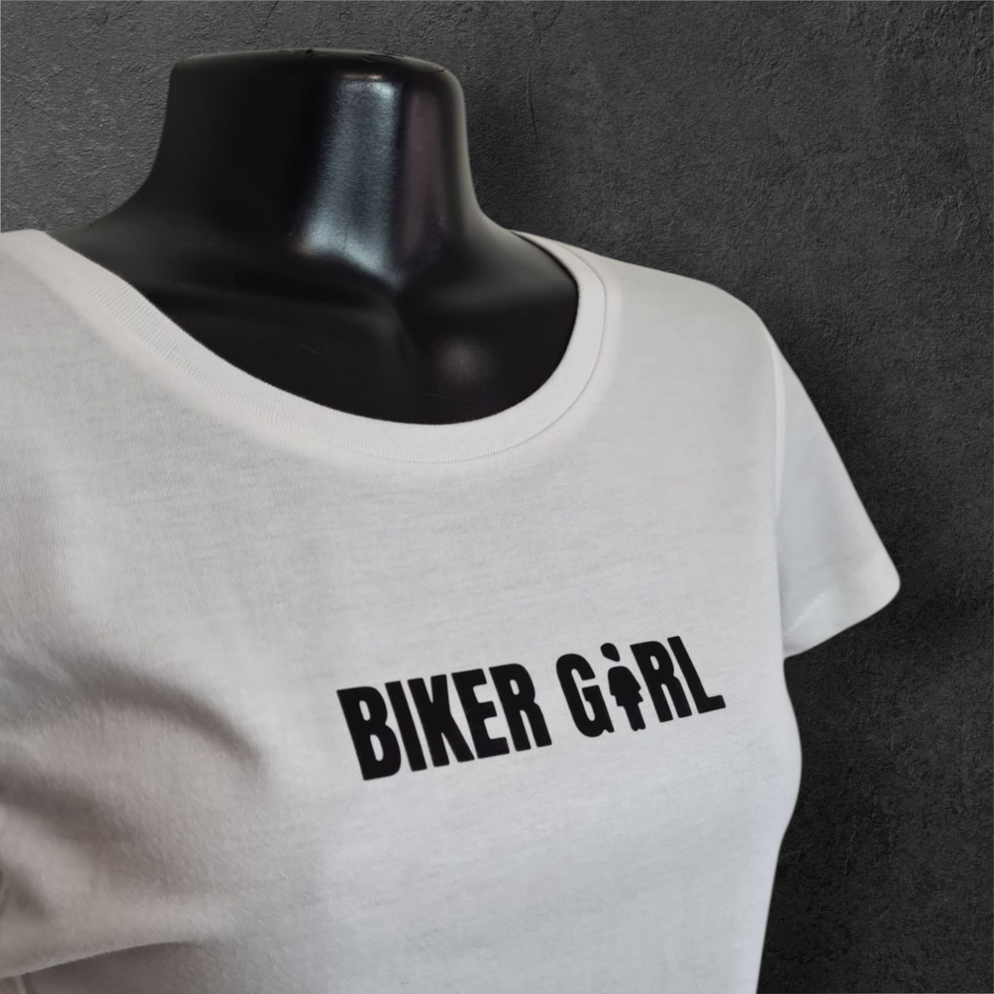 T-shirt blanc à manche courte " Biker girl " pour motarde
