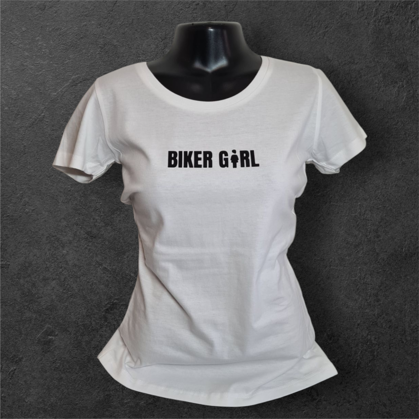 T-shirt blanc à manche courte " Biker girl " pour motarde