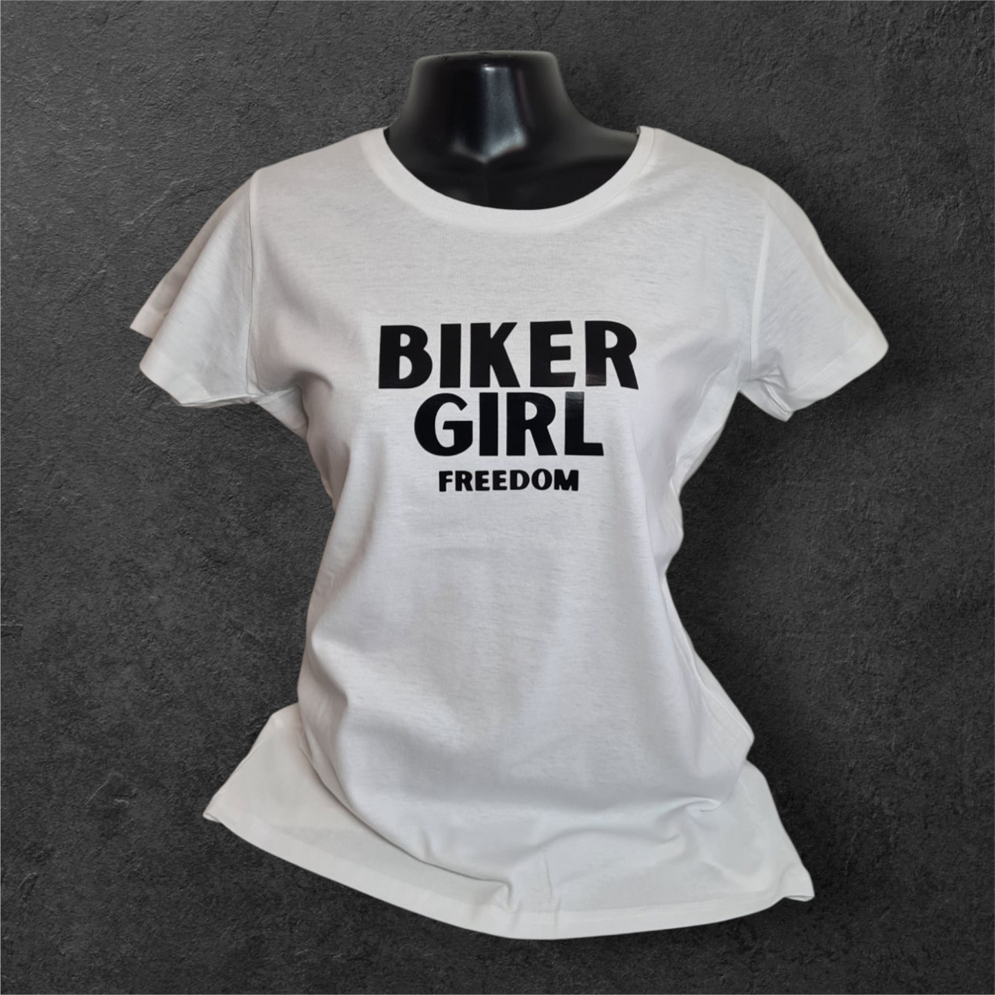 T-shirt blanc femme " Biker girl freedom " pour motarde