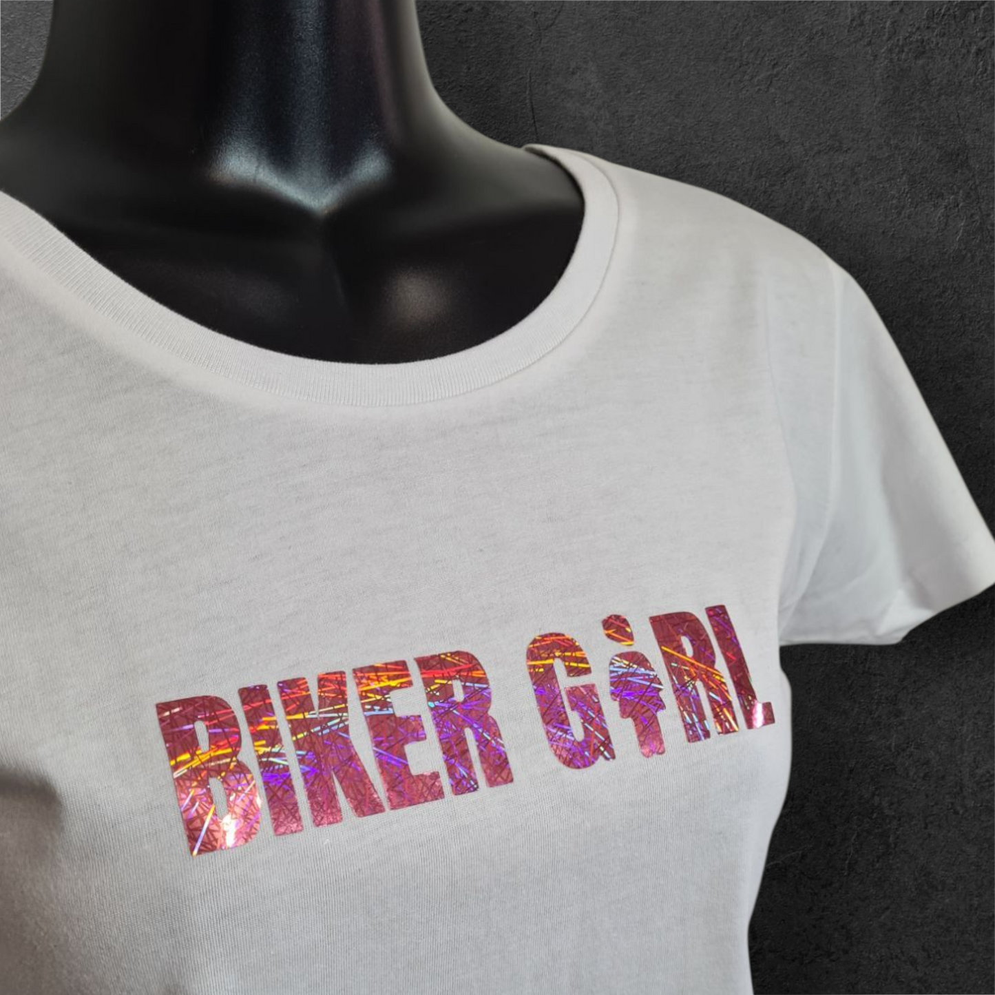 T-shirt blanc femme " Biker girl " pour motarde manche courte