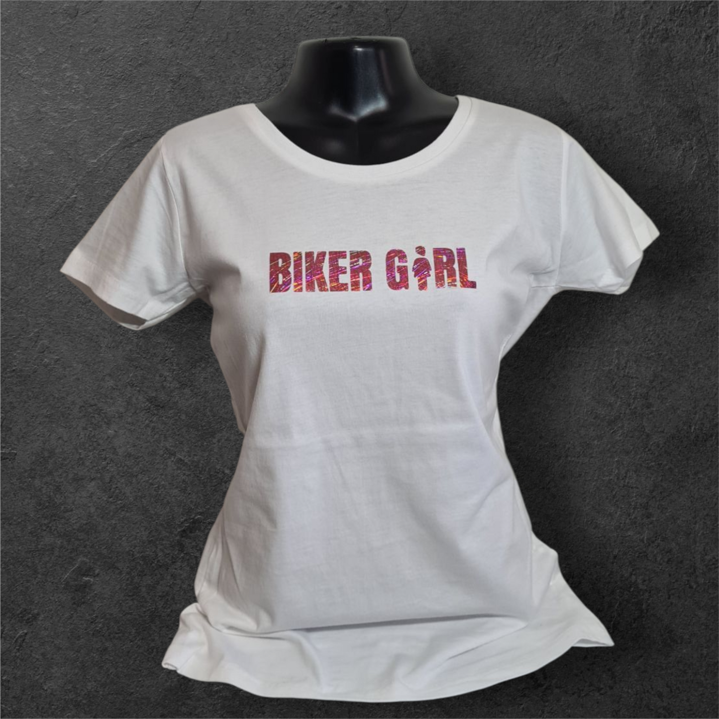 T-shirt blanc femme " Biker girl " pour motarde manche courte