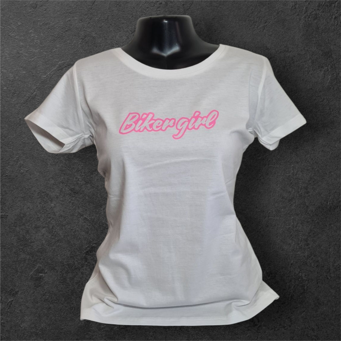T-shirt blanc femme à manche courte " Biker girl " pour motarde