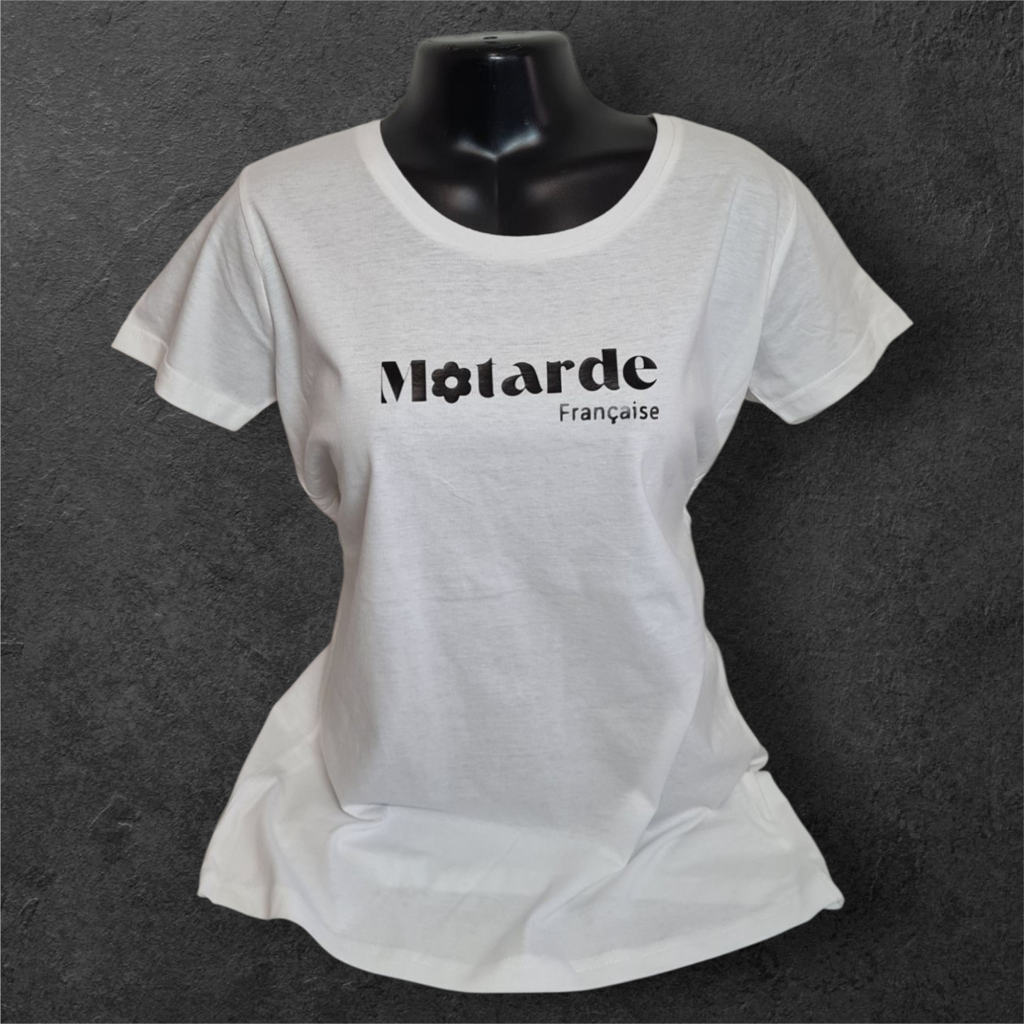 T-shirt blanc femme à manche courte " Motarde Française "