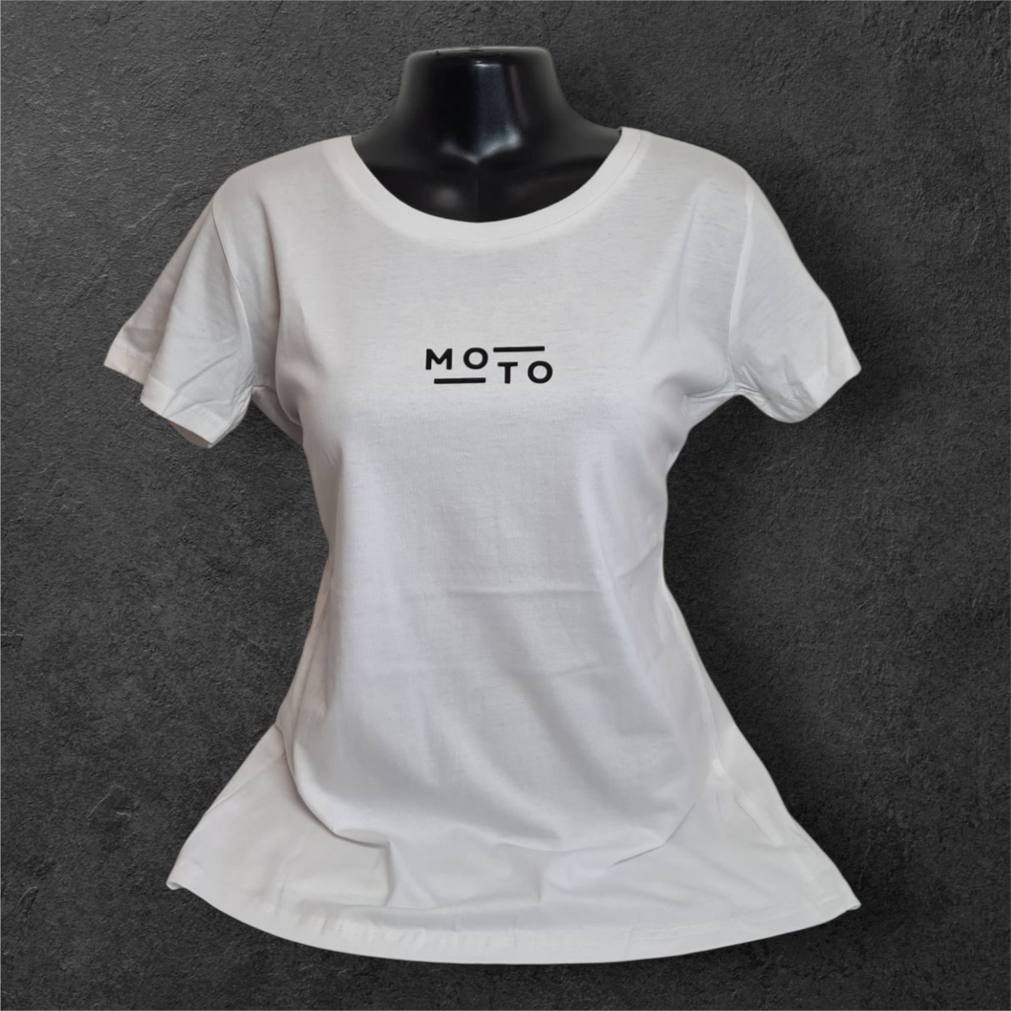 T-shirt blanc femme à manche courte " Moto " pour motarde