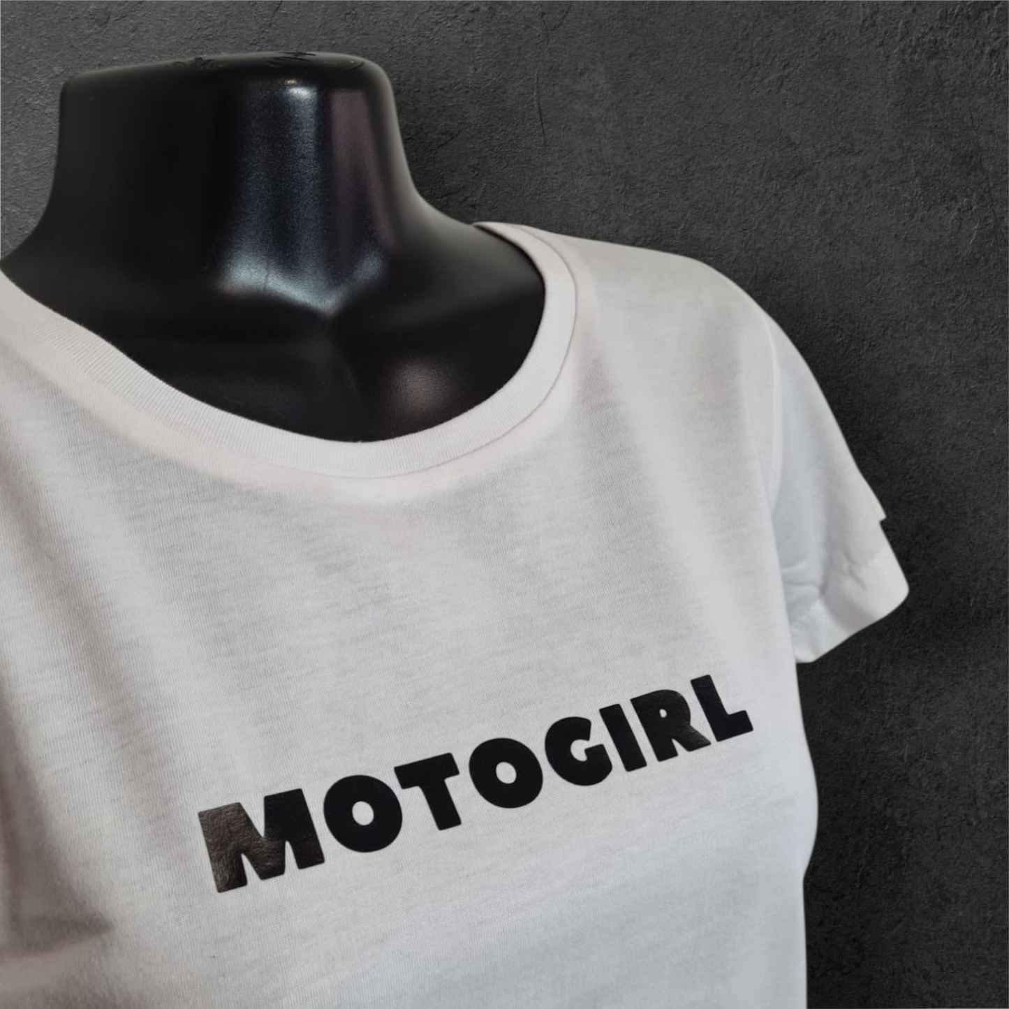 T-shirt blanc femme manche courte " moto girl " pour motarde