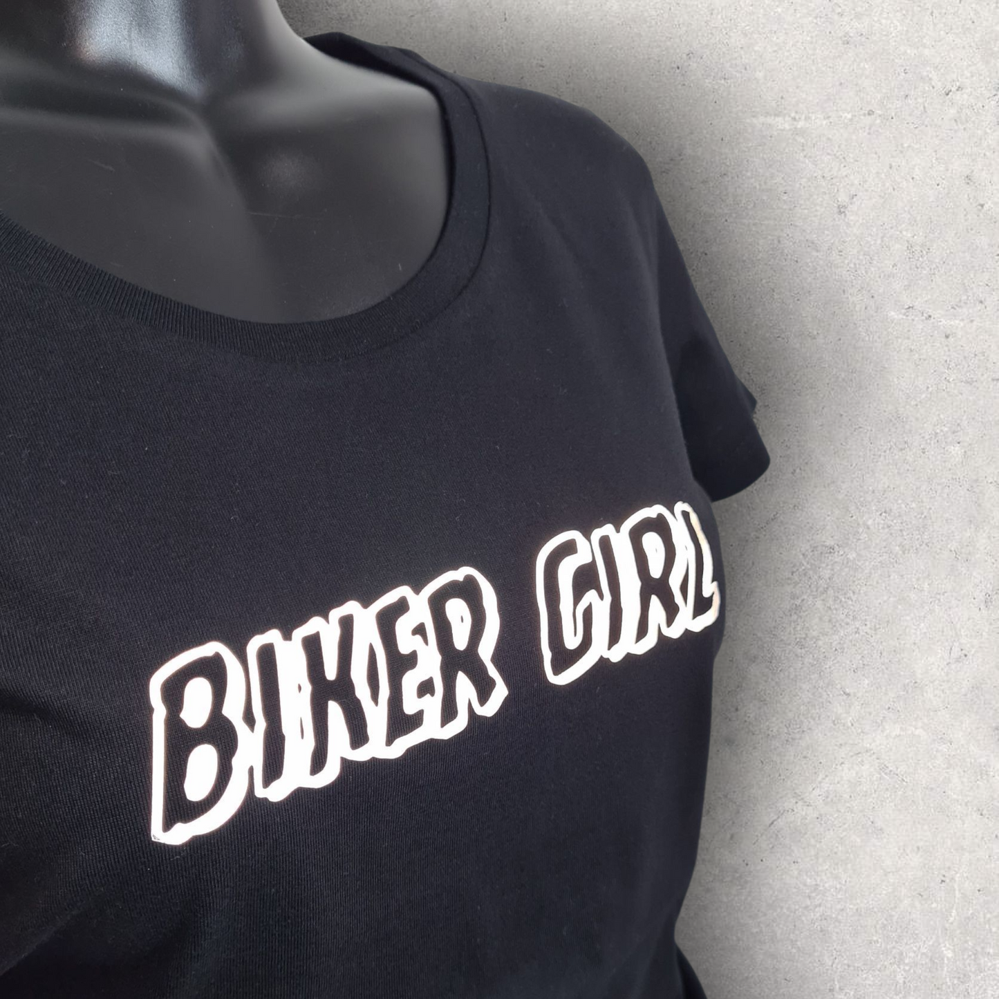 T-shirt noir à manche courte femme " Bikergirl " gris réfléchissant
