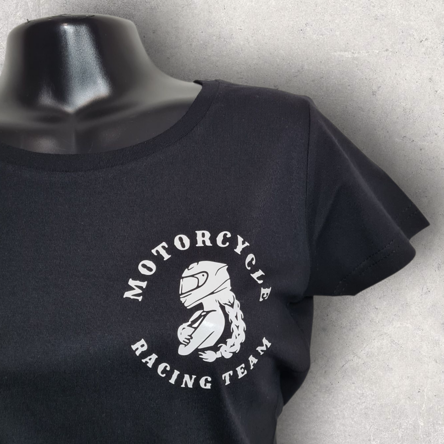 T-shirt noir à manche courte femme " Motorcycle racing team "