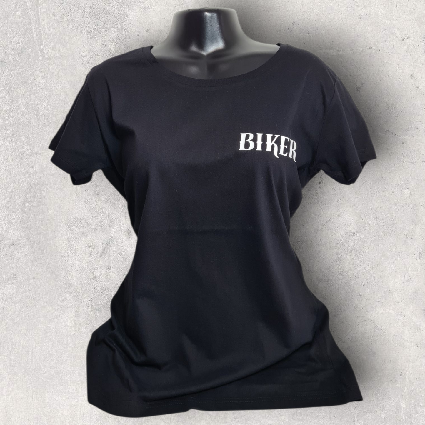 T-shirt noir femme à manche courte " Biker "