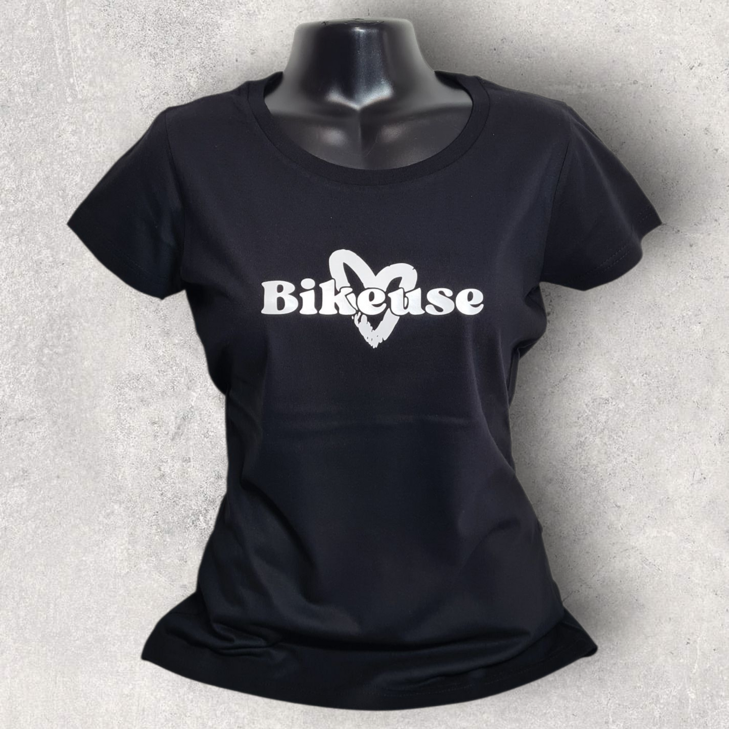 T-shirt noir à manche courte femme " Bikeuse "