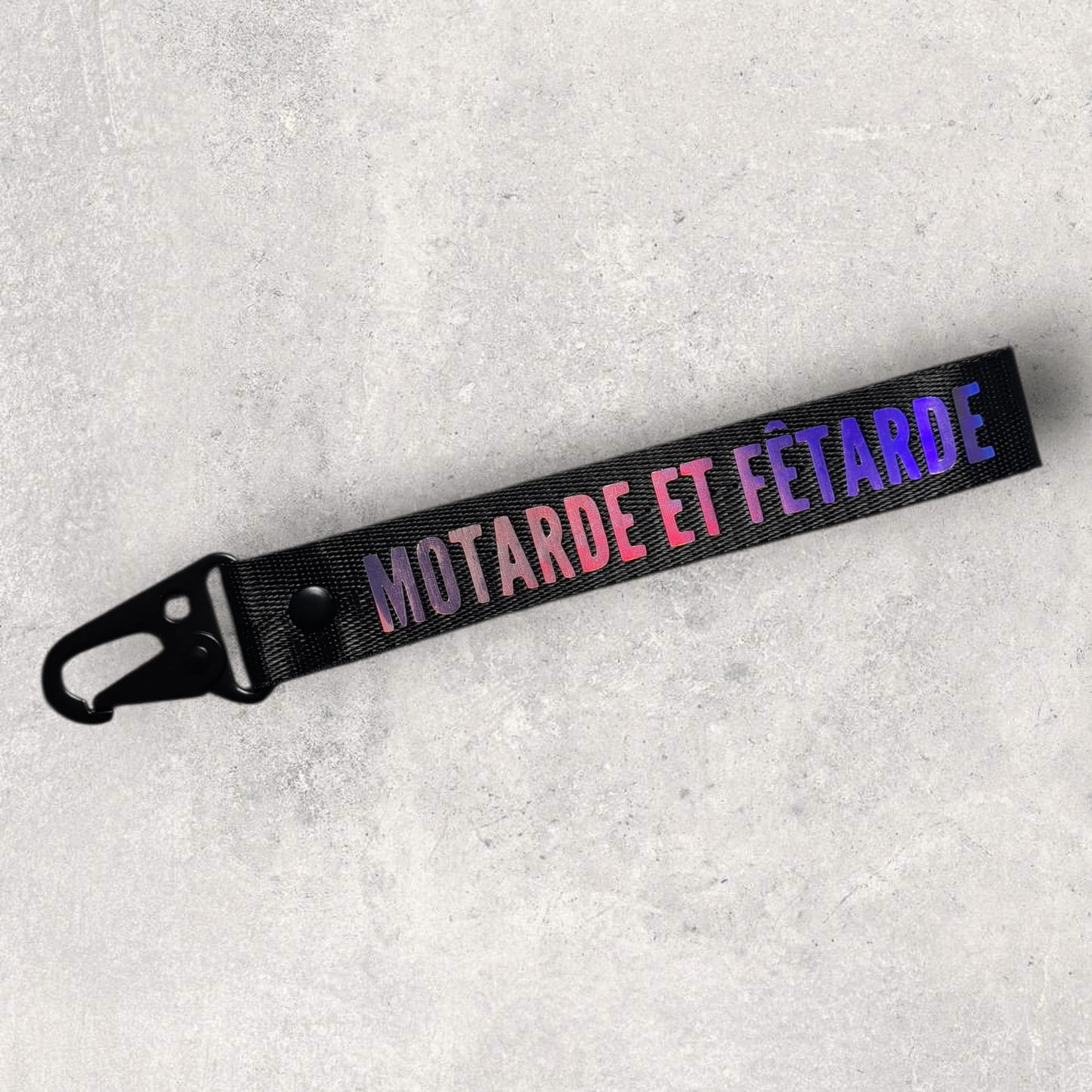 Porte-clés " Motarde et fêtarde " holographique