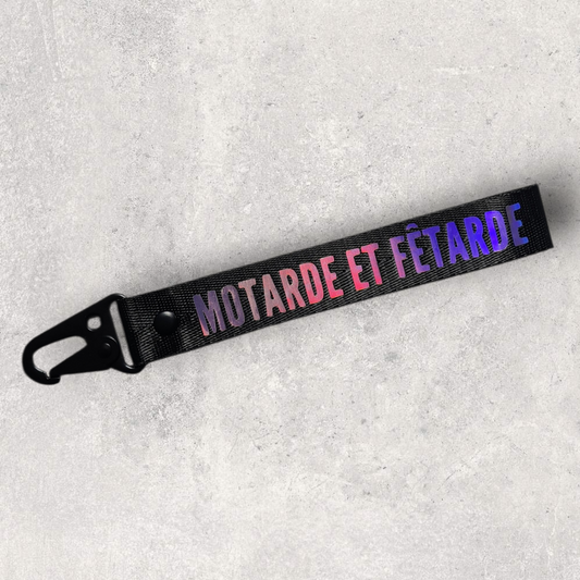 Porte-clés " Motarde et fêtarde " holographique