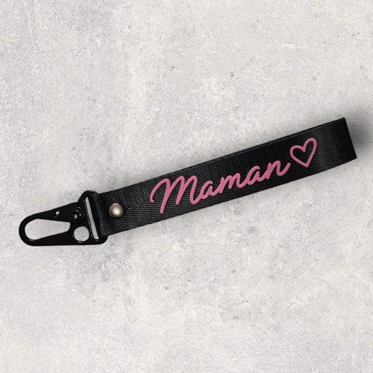 Porte-clé " Maman " – Effet velours rose