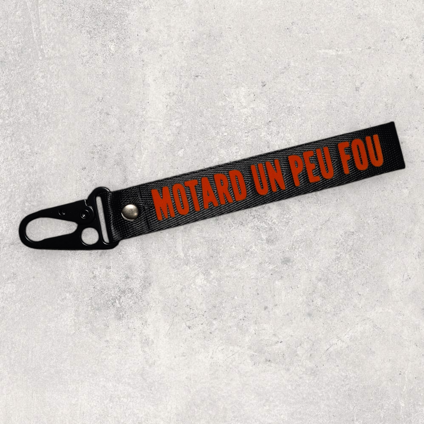 Porte-clés " Motard un peu fou " velours