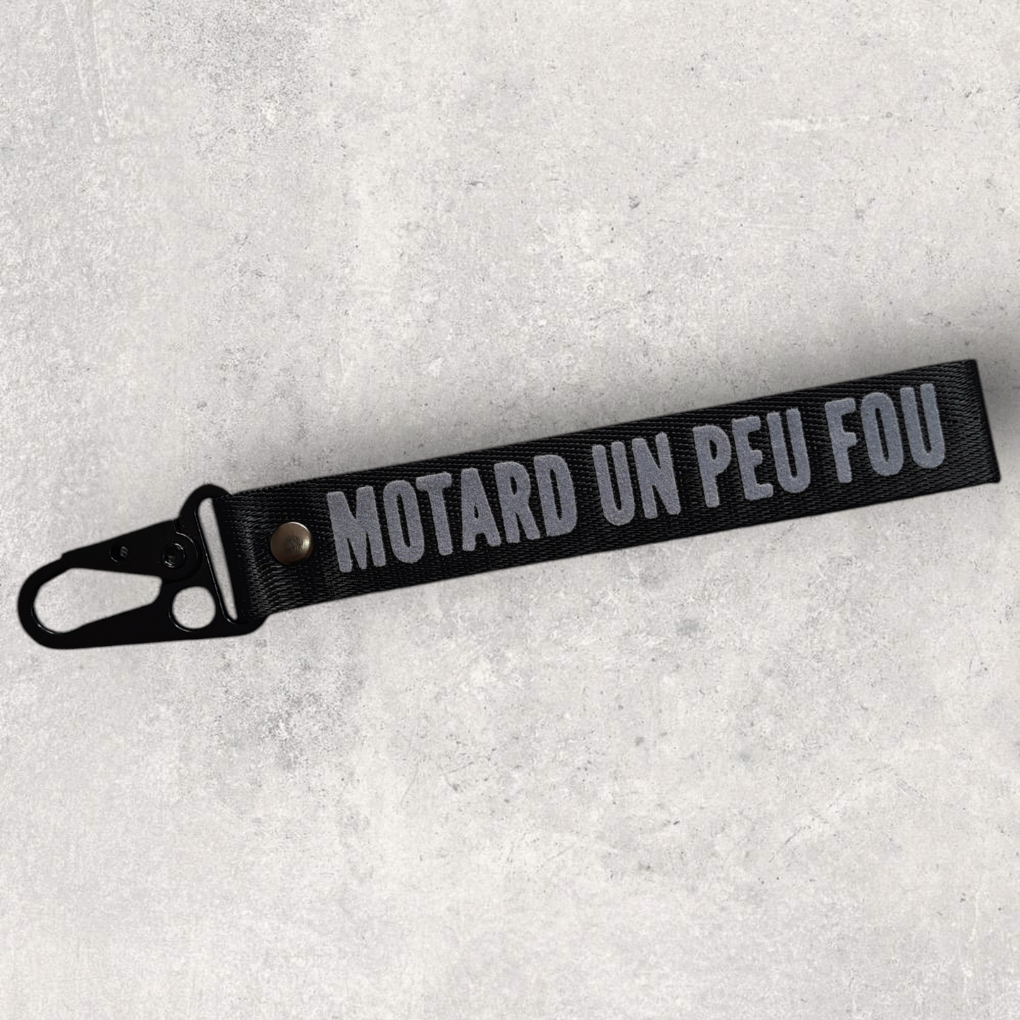 Porte-clés " Motard un peu fou " velours