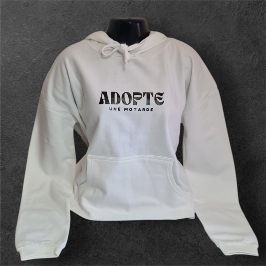 Sweat à capuche court " Adopte une motarde "