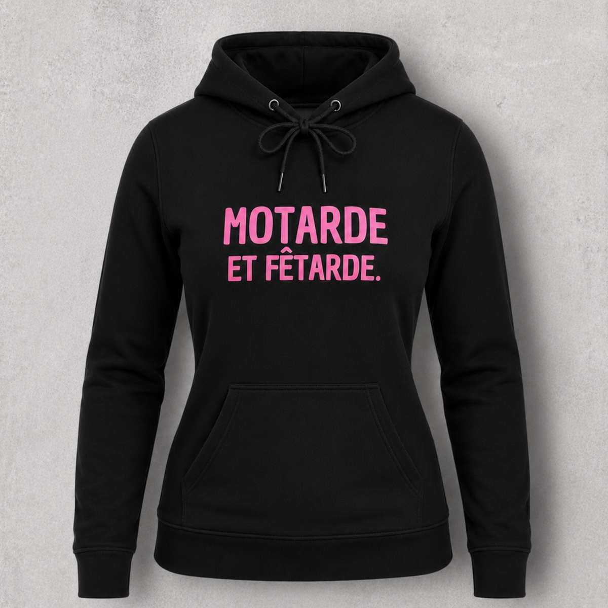 Sweat à capuche noir " Motarde et fêtarde " rose