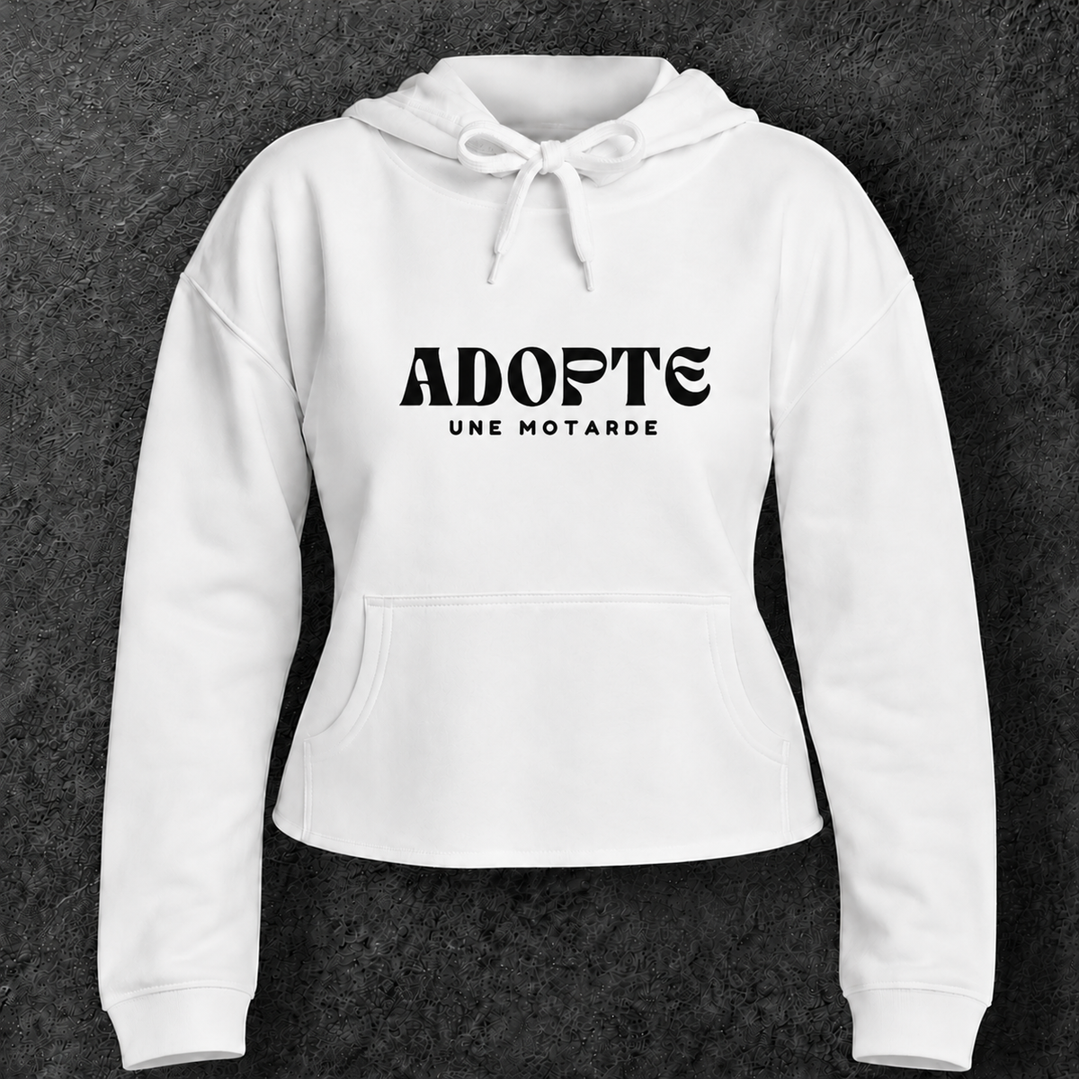 Sweat à capuche court " Adopte une motarde "