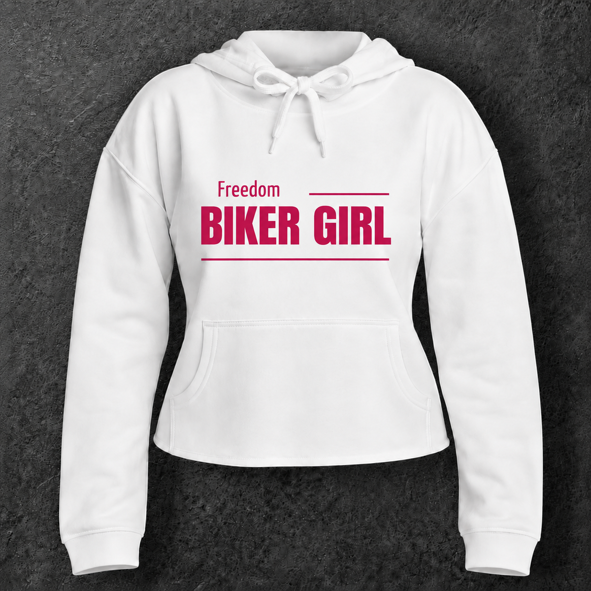 Sweat à capuche court " Freedom biker girl " pour motarde rose red