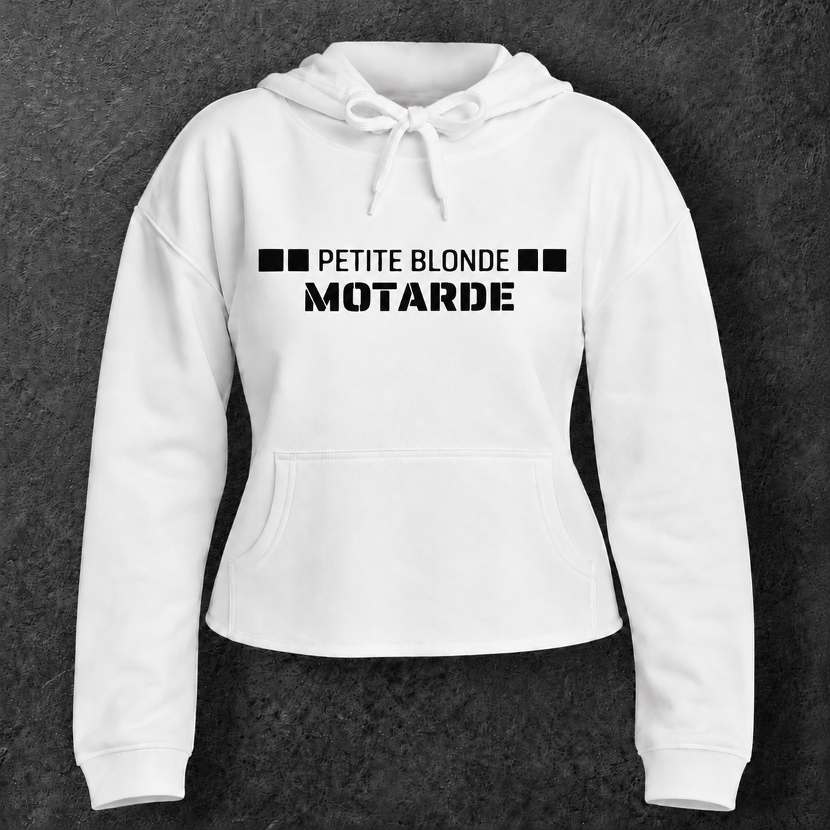Sweat à capuche court " Petite blonde motarde "