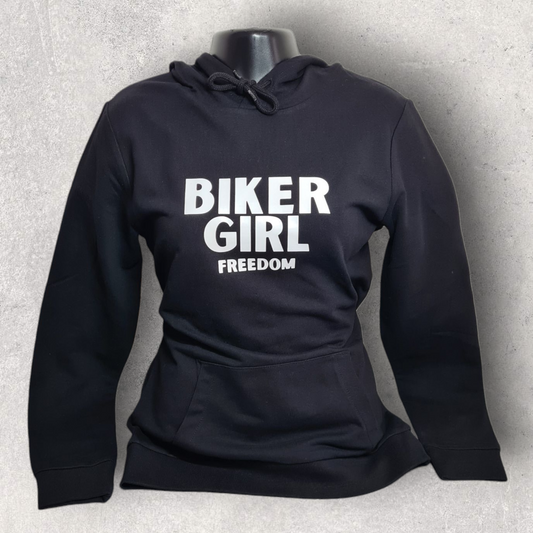 Sweat à capuche noir " Biker girl freedom " pour motarde