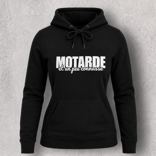 Sweat à capuche noir " Motarde et un peu connasse "