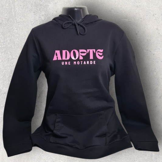 Sweat à capuche noir femme " Adopte une motarde "