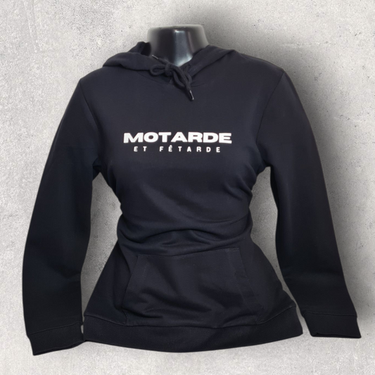 Sweat à capuche noir femme " Motarde et fêtarde "