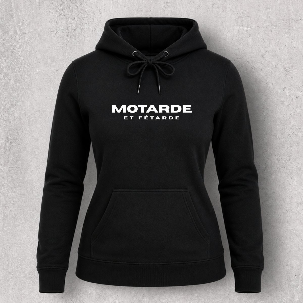Sweat à capuche noir femme " Motarde et fêtarde "