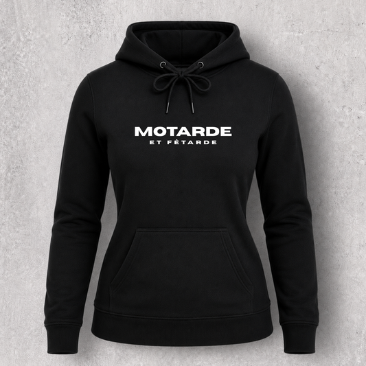 Sweat à capuche noir femme " Motarde et fêtarde "