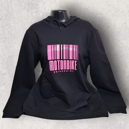 Sweat à capuche noir femme " Motorbike #bikergirl " pour motarde