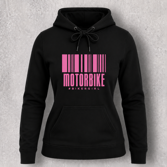 Sweat à capuche noir femme " Motorbike #bikergirl " pour motarde