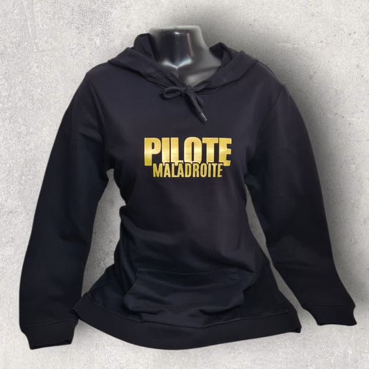Sweat à capuche noir femme " Pilote maladroite "