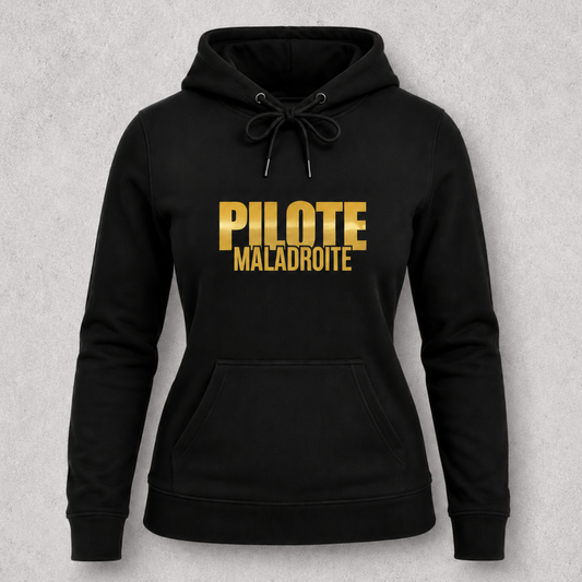 Sweat à capuche noir femme " Pilote maladroite "