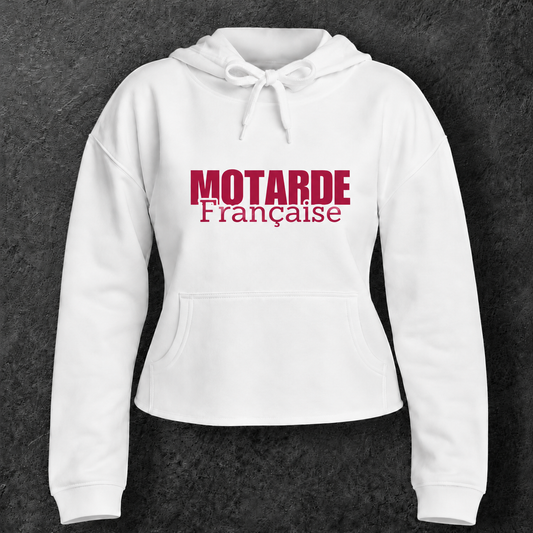 Sweat court à capuche " Motarde Française " rose red