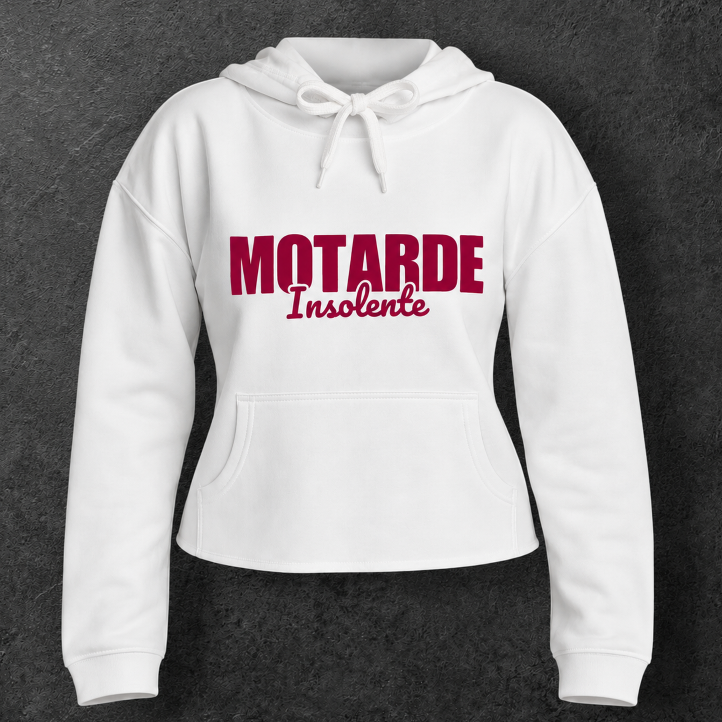 Sweat court à capuche " Motarde insolente " rose velours