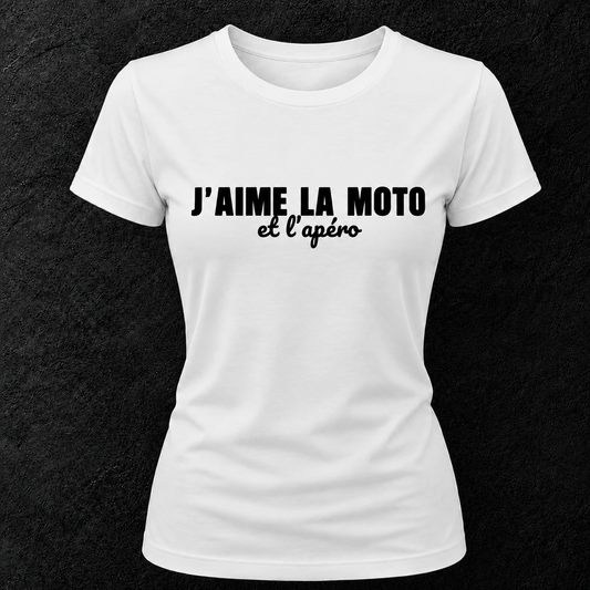 T-shirt blanc " J'aime la moto et l'apéro "