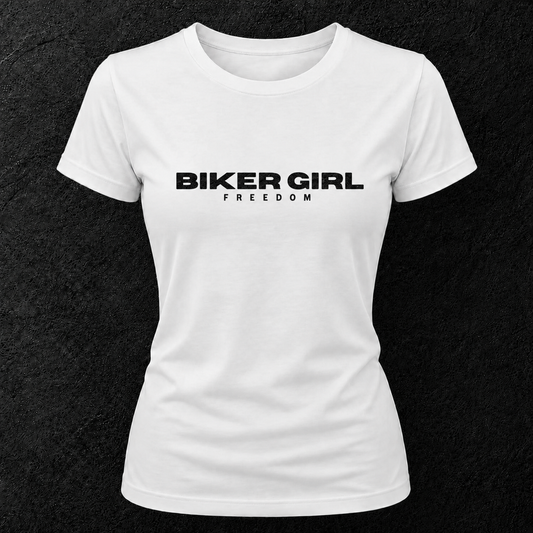 T-shirt blanc " Biker girl freedom " carbone