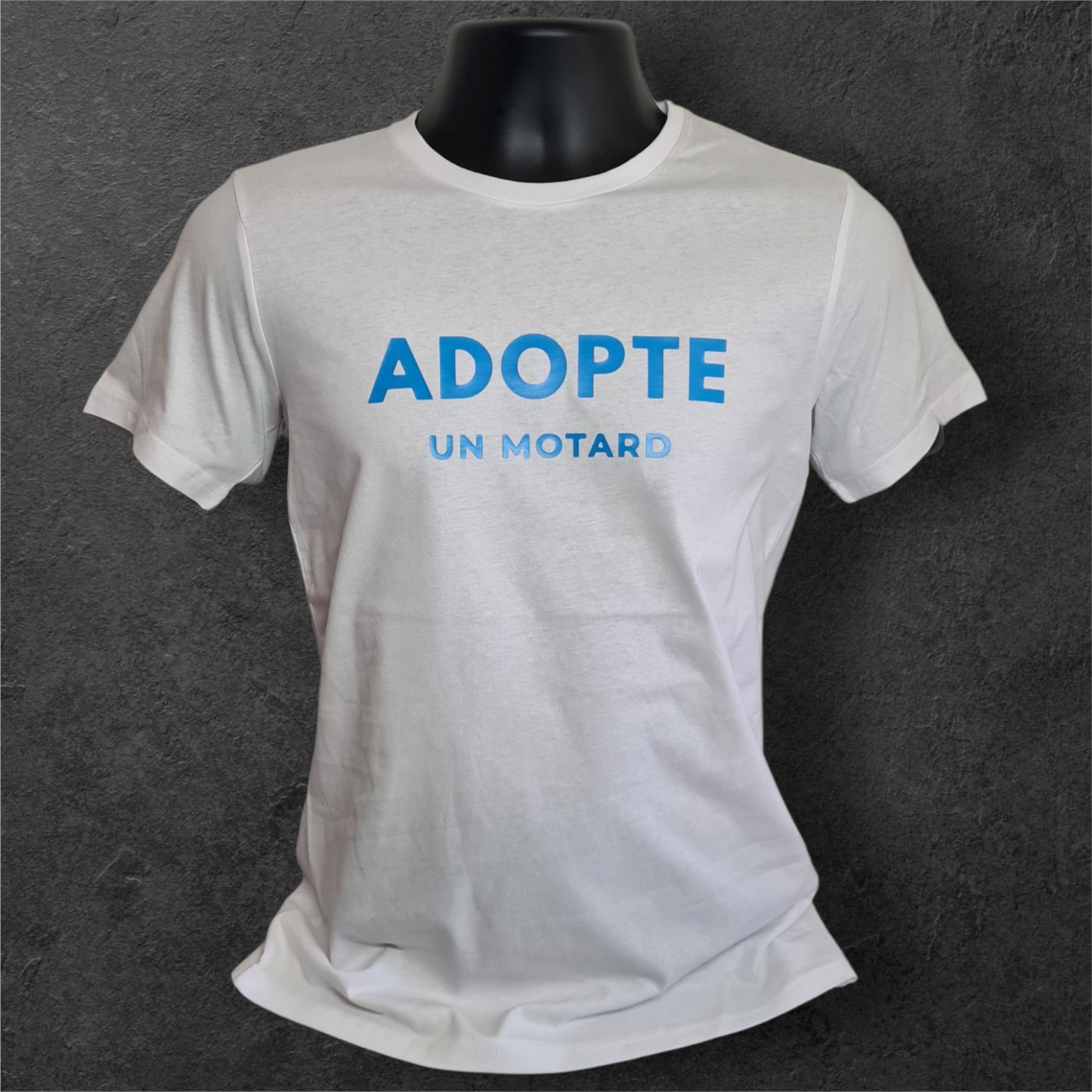 T-shirt blanc à manche courte homme " Adopte un motard "