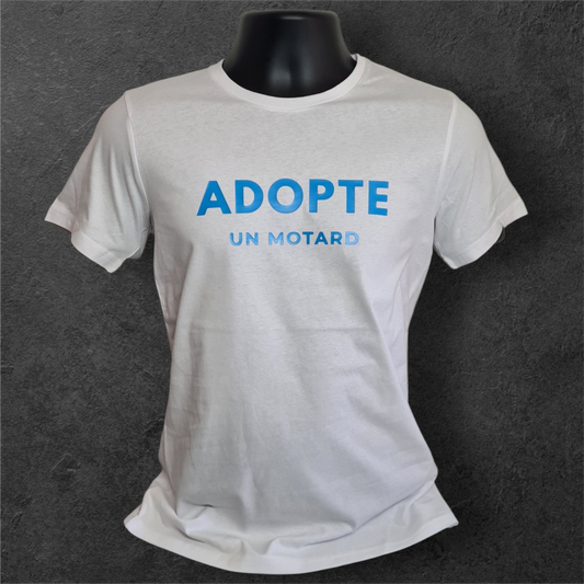 T-shirt blanc à manche courte homme " Adopte un motard "