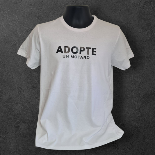 T-shirt blanc à manche courte homme " Adopte un motard "