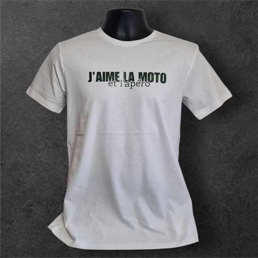T-shirt blanc à manche courte homme " J'aime la moto et l'apéro "
