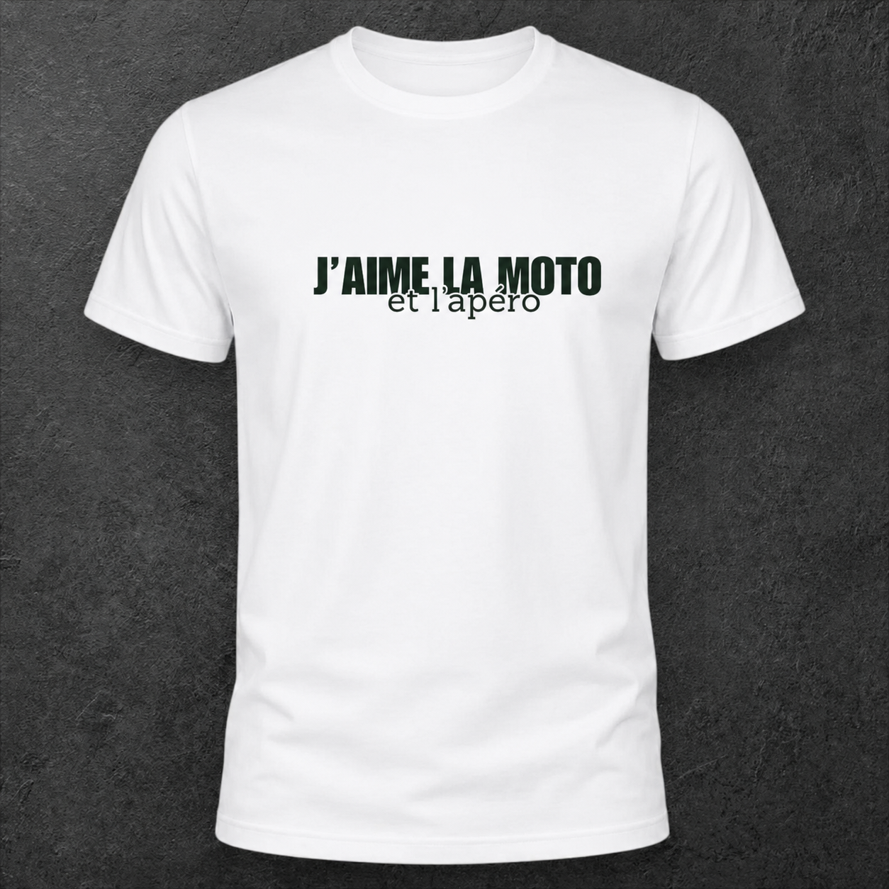 T-shirt blanc " J'aime la moto et l'apéro " vert foncé
