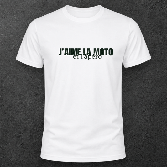 T-shirt blanc " J'aime la moto et l'apéro " vert foncé