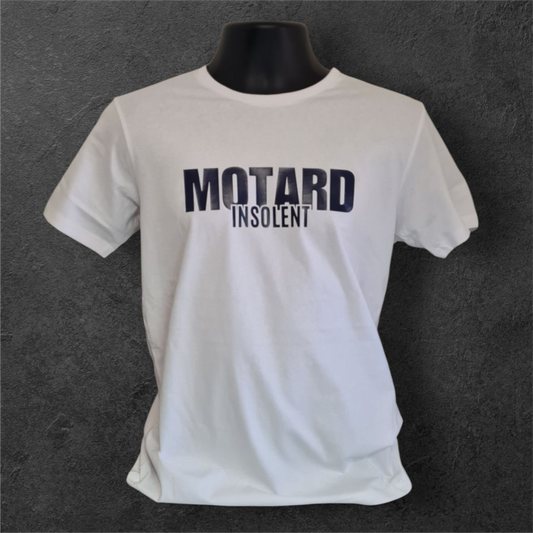 T-shirt blanc à manche courte homme " Motard insolent " bleu marine