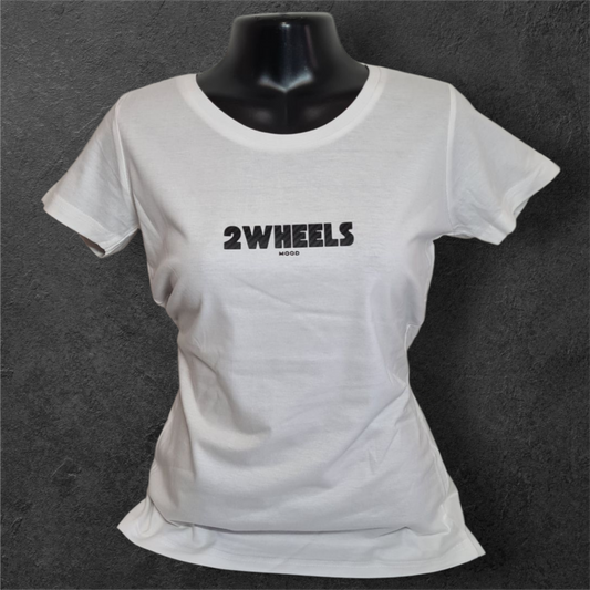 T-shirt blanc femme à manche courte " 2wheels mood " carbone pour motarde