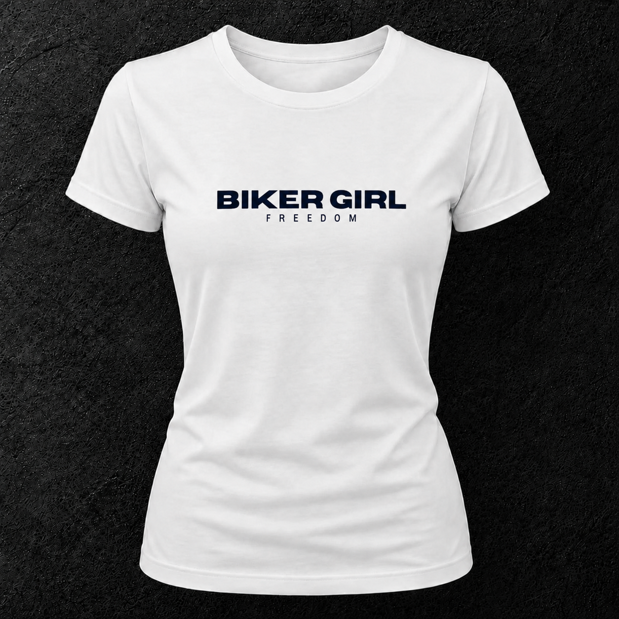 T-shirt blanc" Biker girl freedom " bleu marine